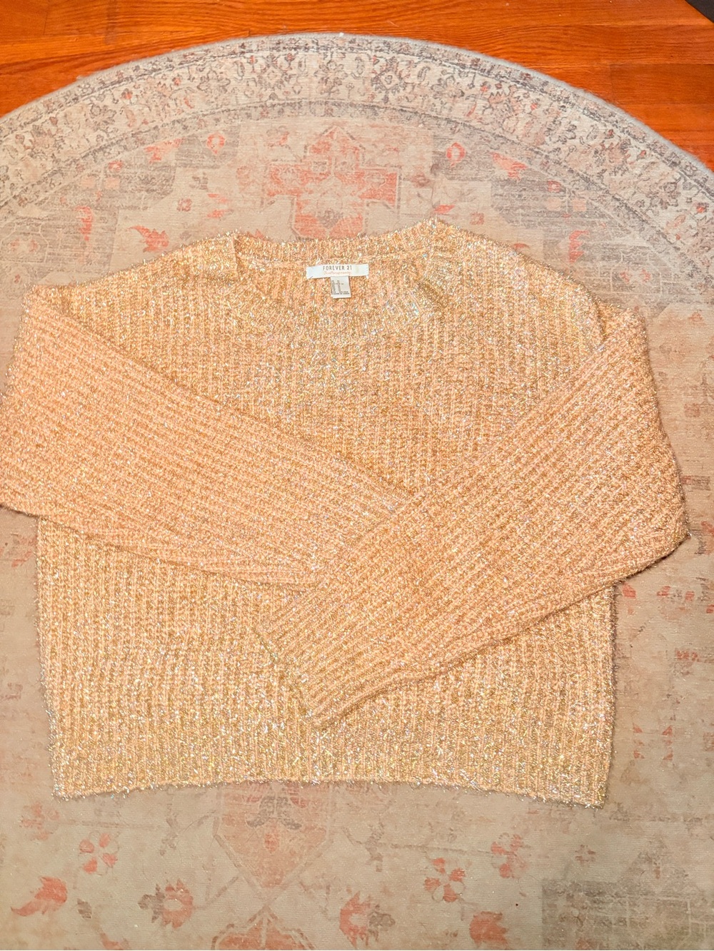 Forever 21 Peach Metallic Crewneck Sweater